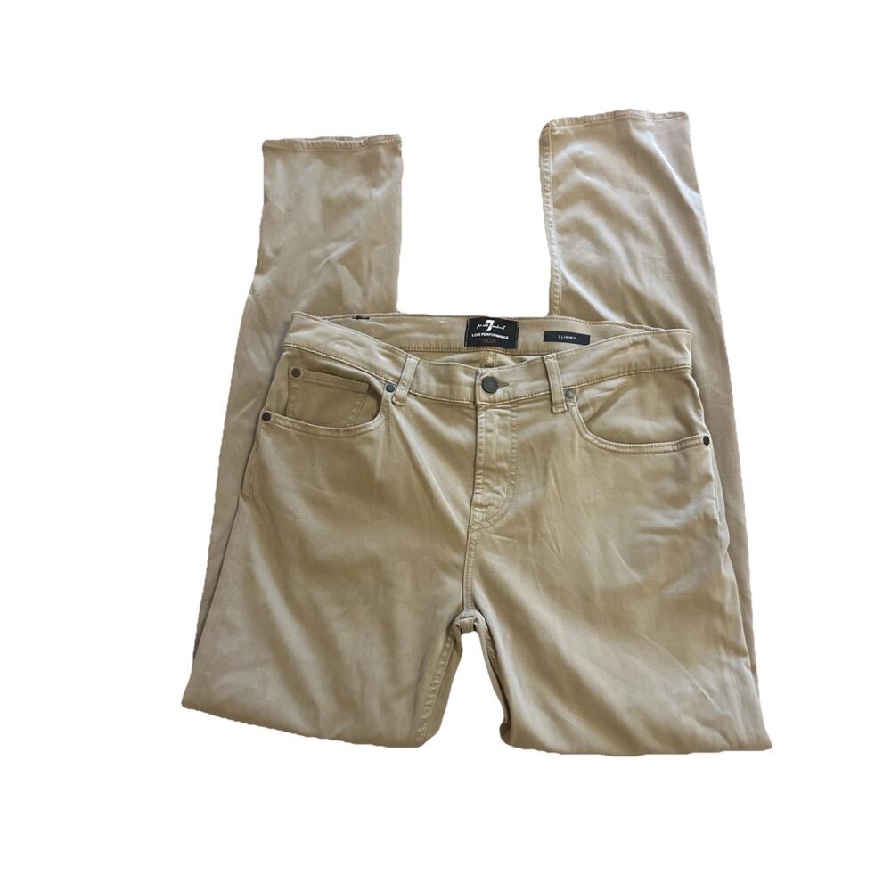 7 For All Mankind Slimmy Mens 38x32 Tan Straight‎ Canvas Pants Luxe Performance
